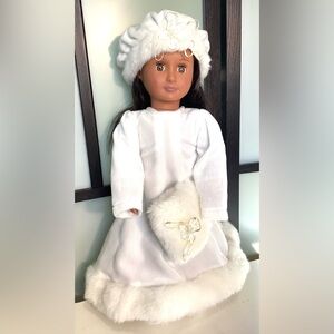 Duck House 18” doll 4 pieces dress, hat, hand warmer and boots